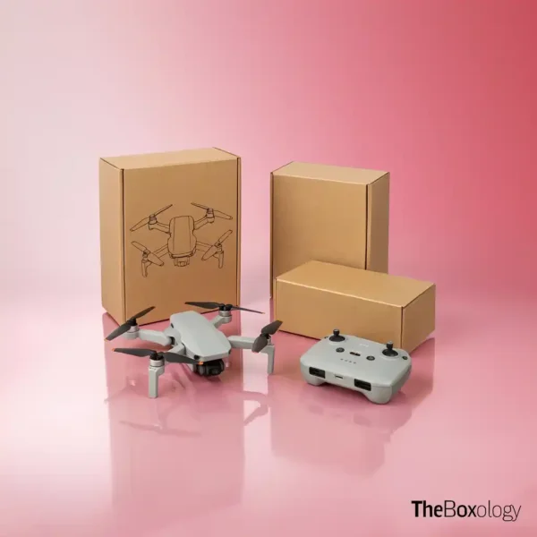 Custom-designed drone packaging box with premium branding and foam inserts.